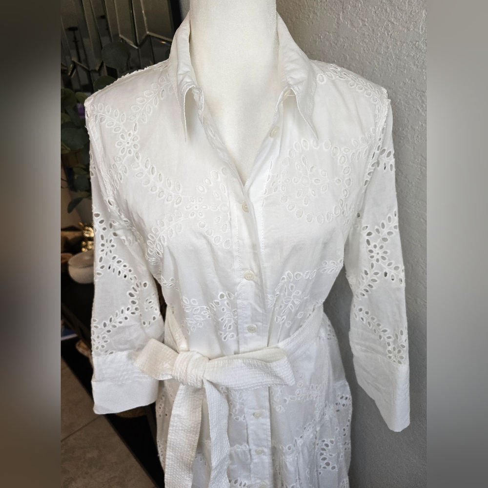 Zara Embroidered White Lace Midi Dress Size Xl - Picture 5 of 11